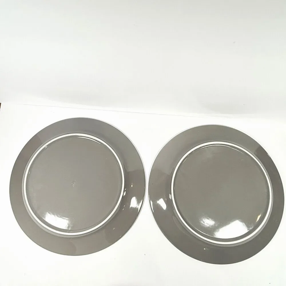 Restoration Hardware Dark Gray Chinese Porcelain 12.5” Dinner Plates Set Of 4